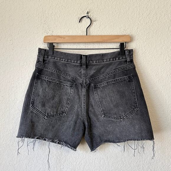 MADEWELL The Dad Jean Shorts Black Denim Button Fly Cut Off Frayed - Picture 2 of 9
